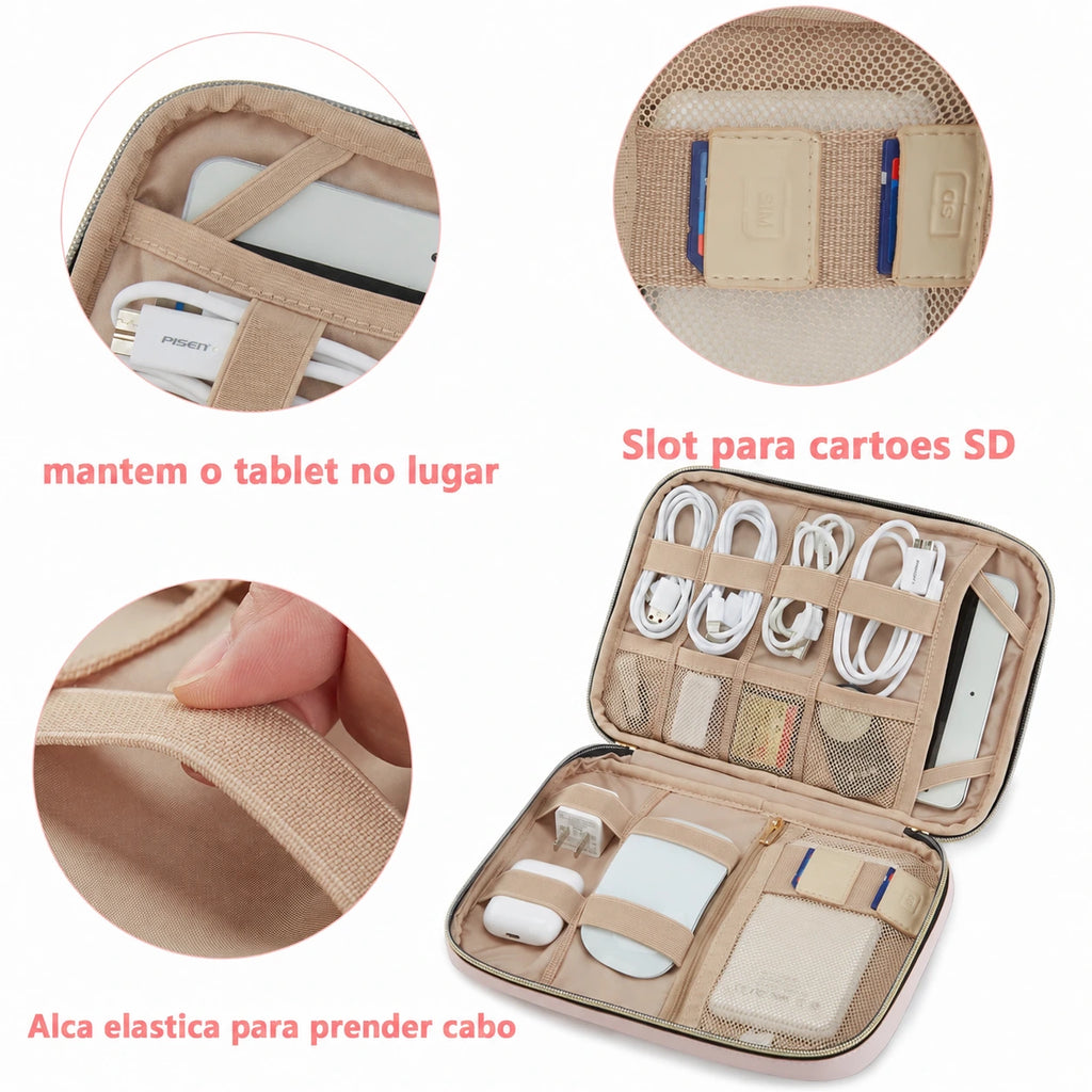 Organizador de Cabos para Viagem à Prova d'Água Bags Mart Cor Rosa - detalhes