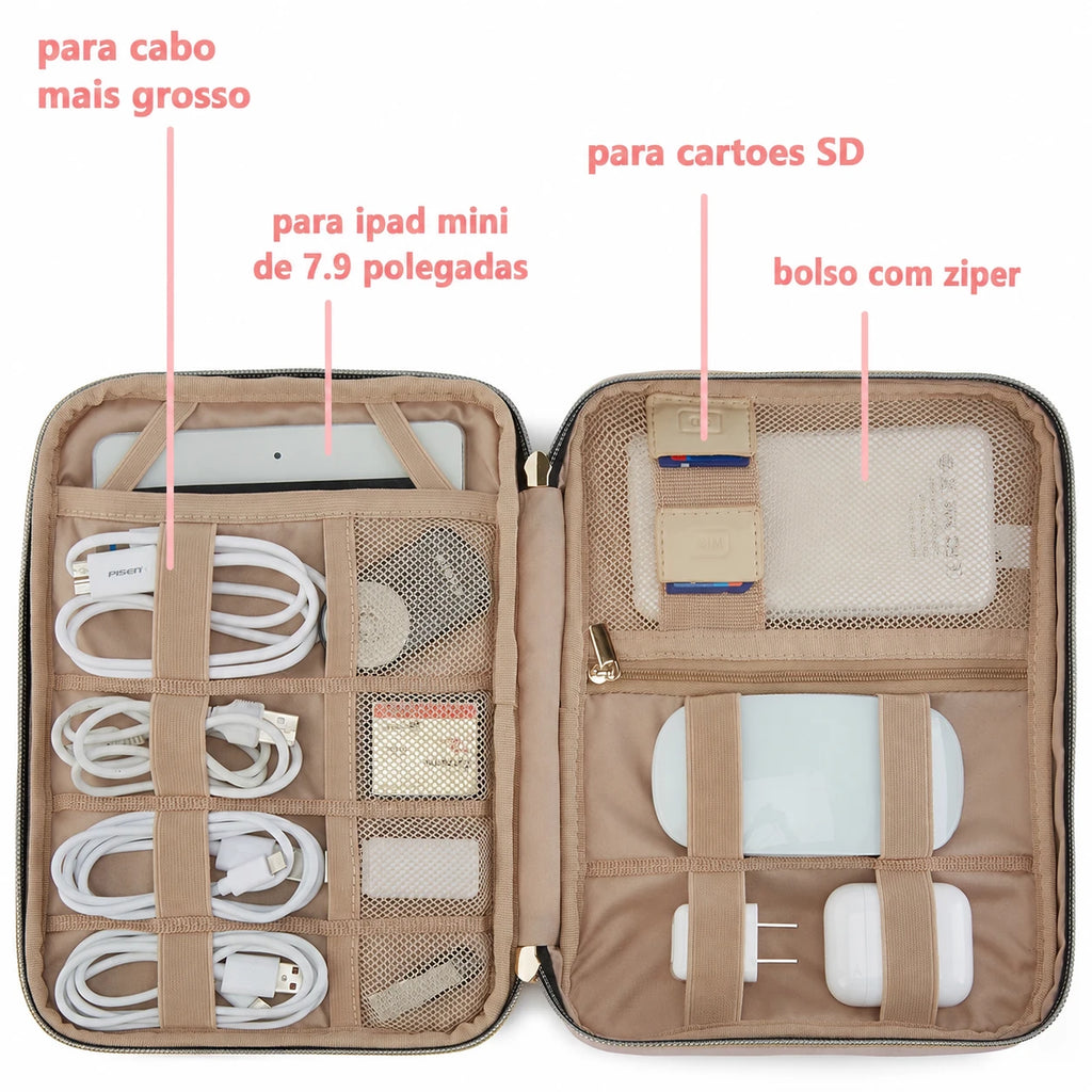 Organizador de Cabos para Viagem à Prova d'Água Bags Mart Cor Preto - labels internos