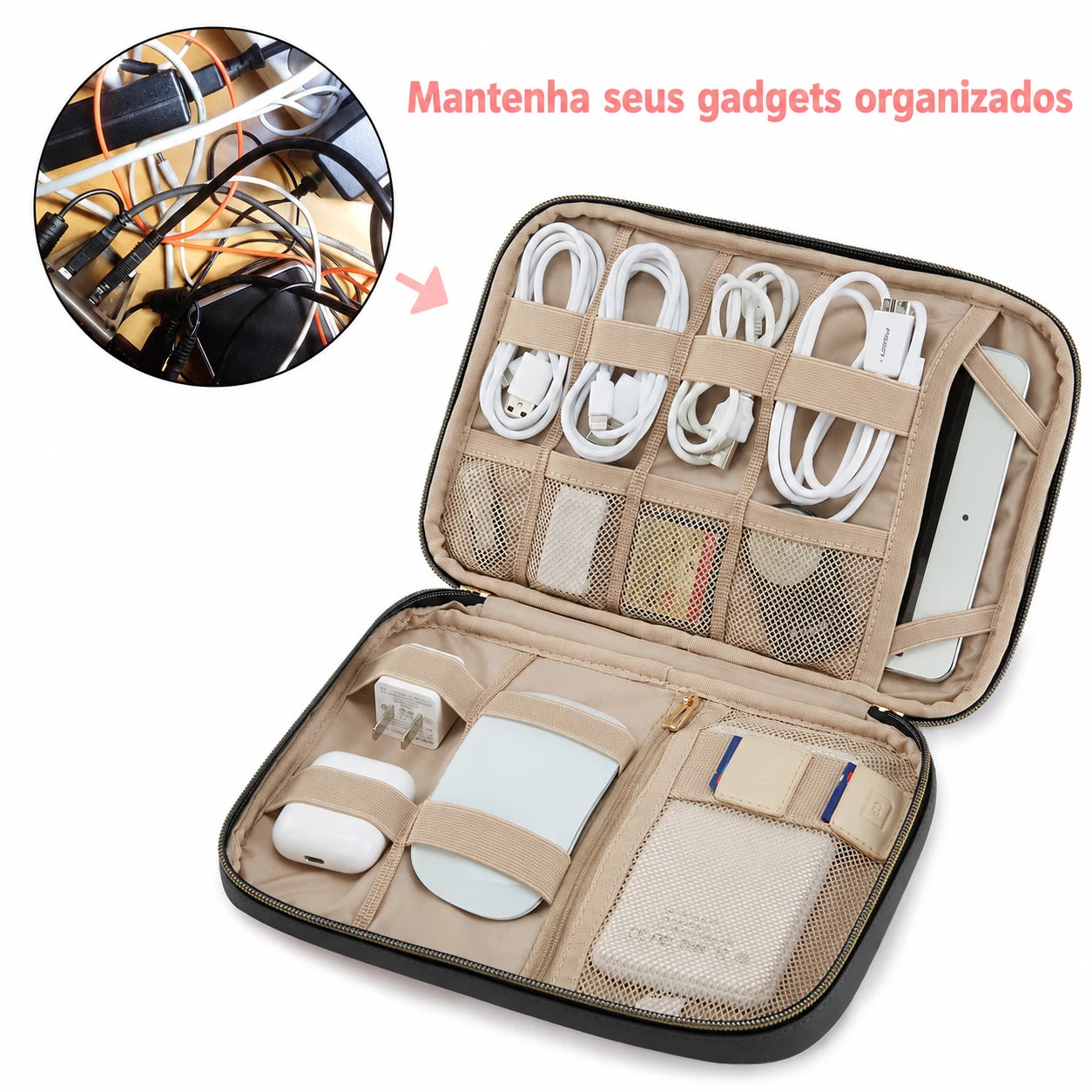 Organizador de Cabos para Viagem à Prova d'Água Bags Mart Cor Preto - organizado