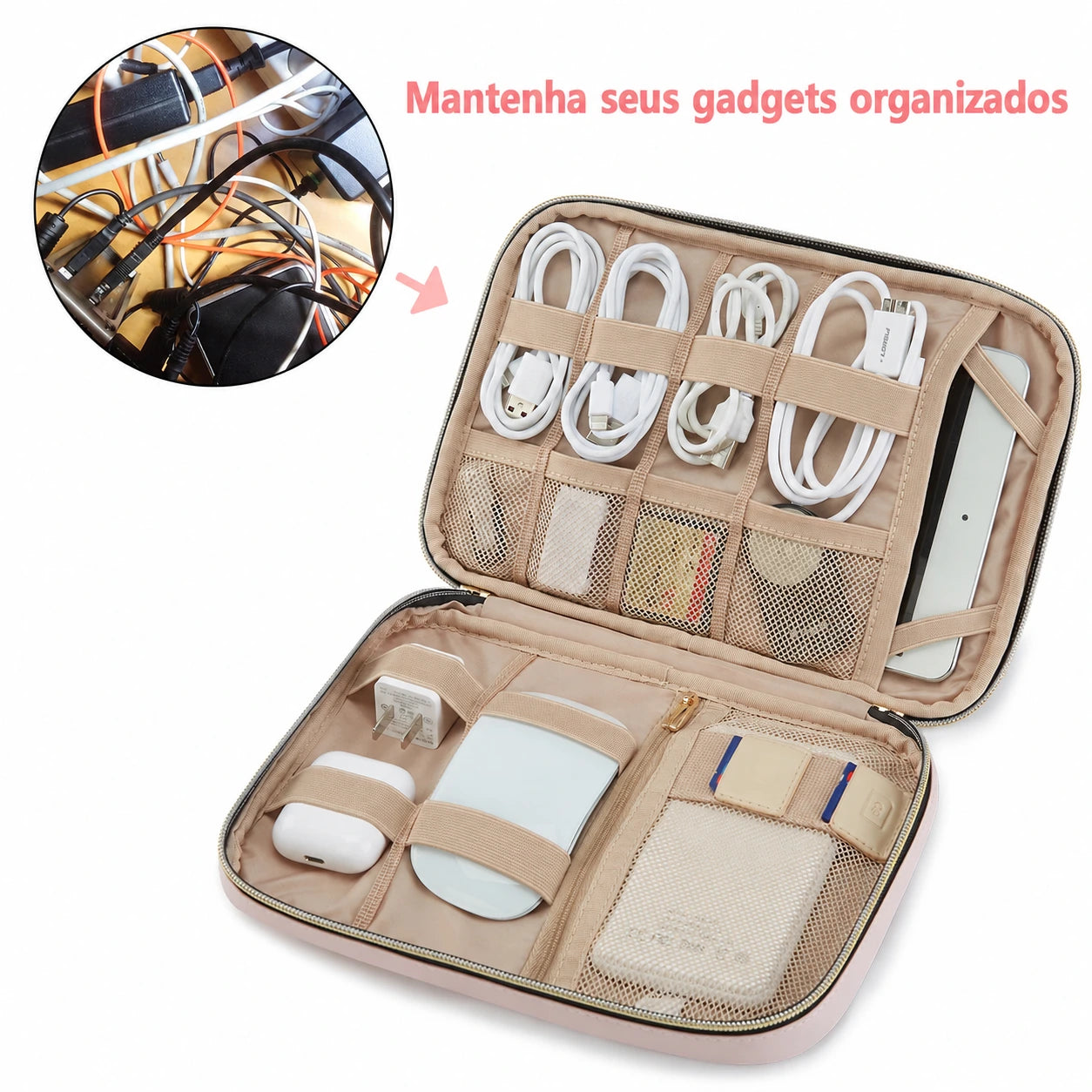 Organizador de Cabos para Viagem à Prova d'Água Bags Mart Cor Rosa - organizado
