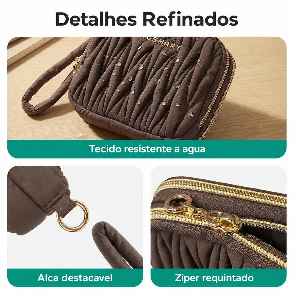 Carteira Feminina Bags Mart Cor Chocolate - Detalhes Refinados, tecido resistente a agua, alça destacável, zíper requintado