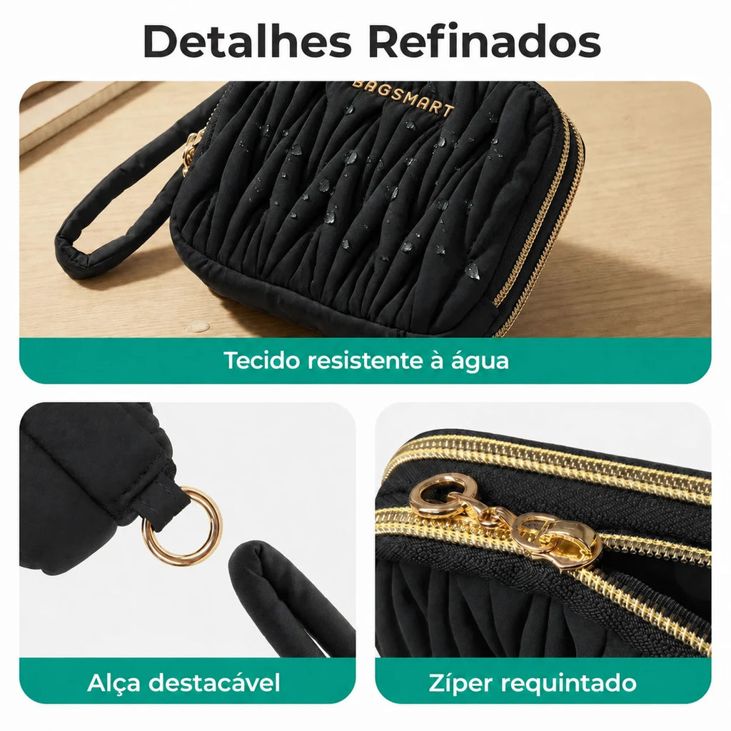 Carteira Feminina com Zíper e Porta-Cartões Bags Mart Cor Preto — Detalhes e acabamentos