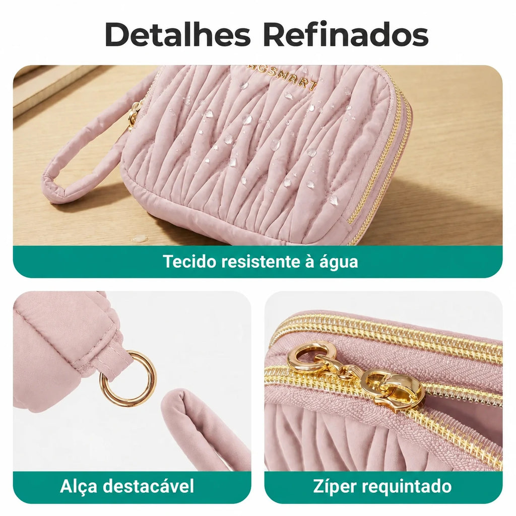 Carteira Feminina com Zíper e Porta-Cartões Bags Mart Cor Rosa — Detalhes e acabamentos