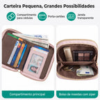Carteira Feminina com Zíper e Porta-Cartões Bags Mart Cor Rosa — Interior e compartimentos