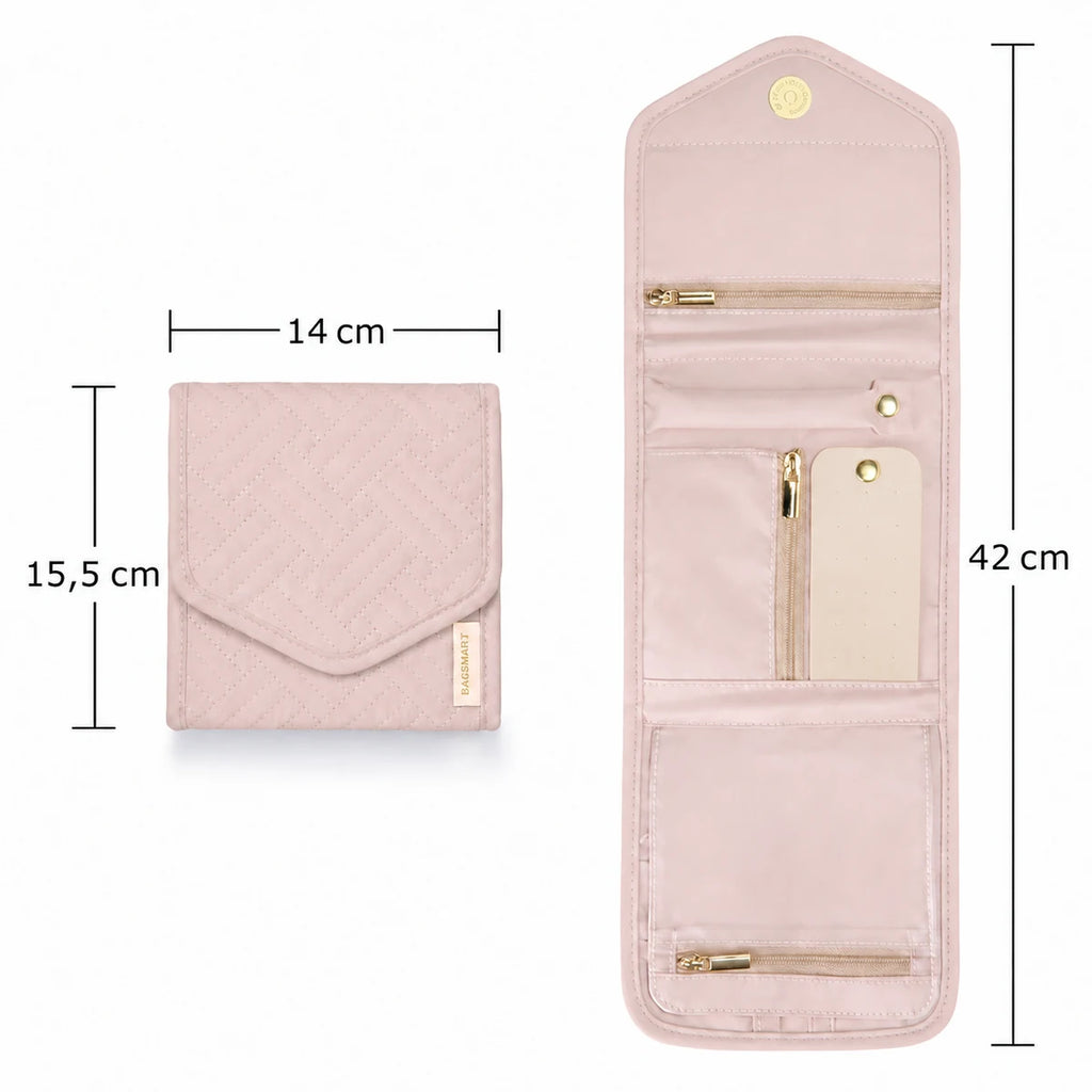 Estojo Organizador de Joias de Viagem Dobrável Bags Mart Cor Rosa — Dimensões em centímetros
