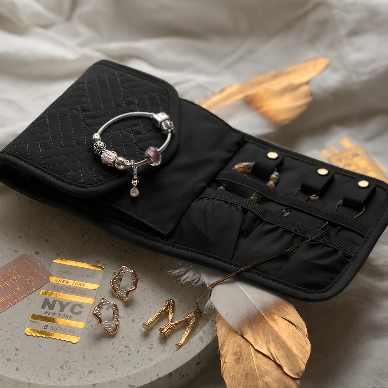 Estojo Organizador de Joias Bags Mart Preto - detalhe