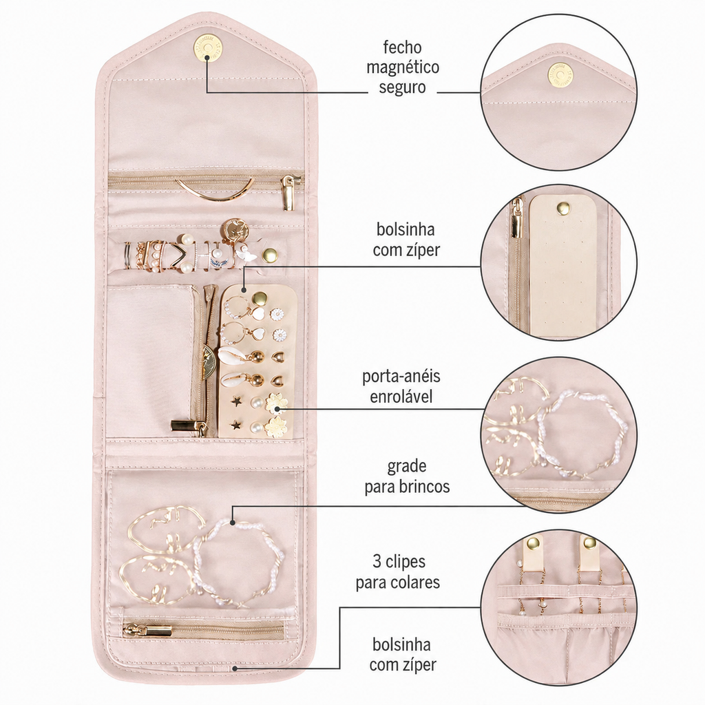 Estojo Organizador de Joias Bags Mart Rosa - especificações