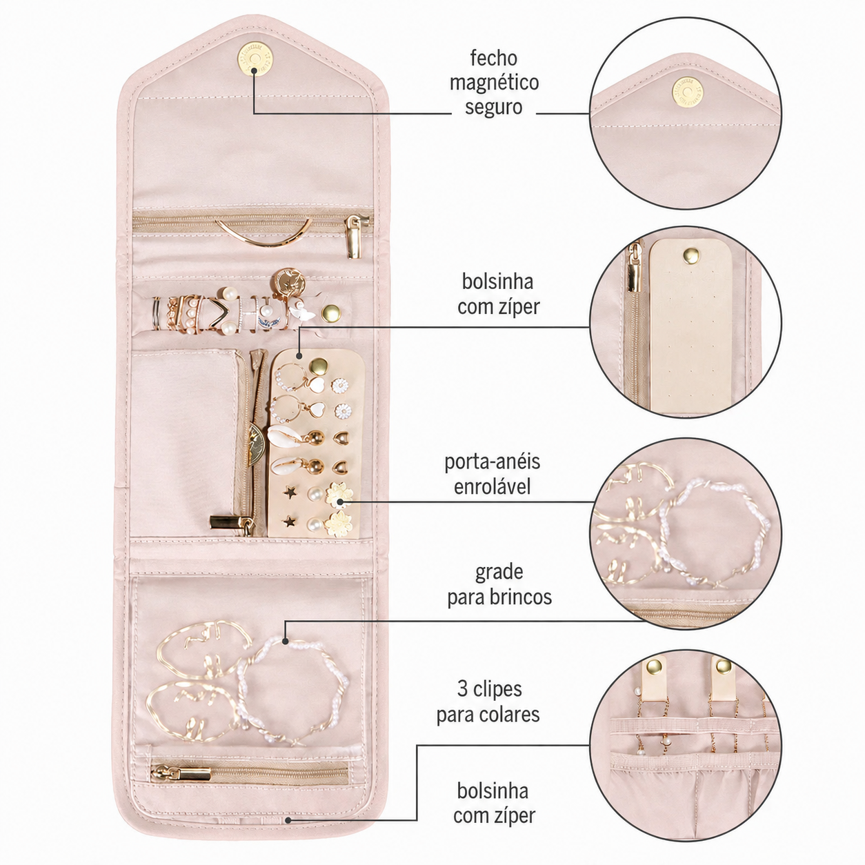 Estojo Organizador de Joias Bags Mart Rosa - especificações