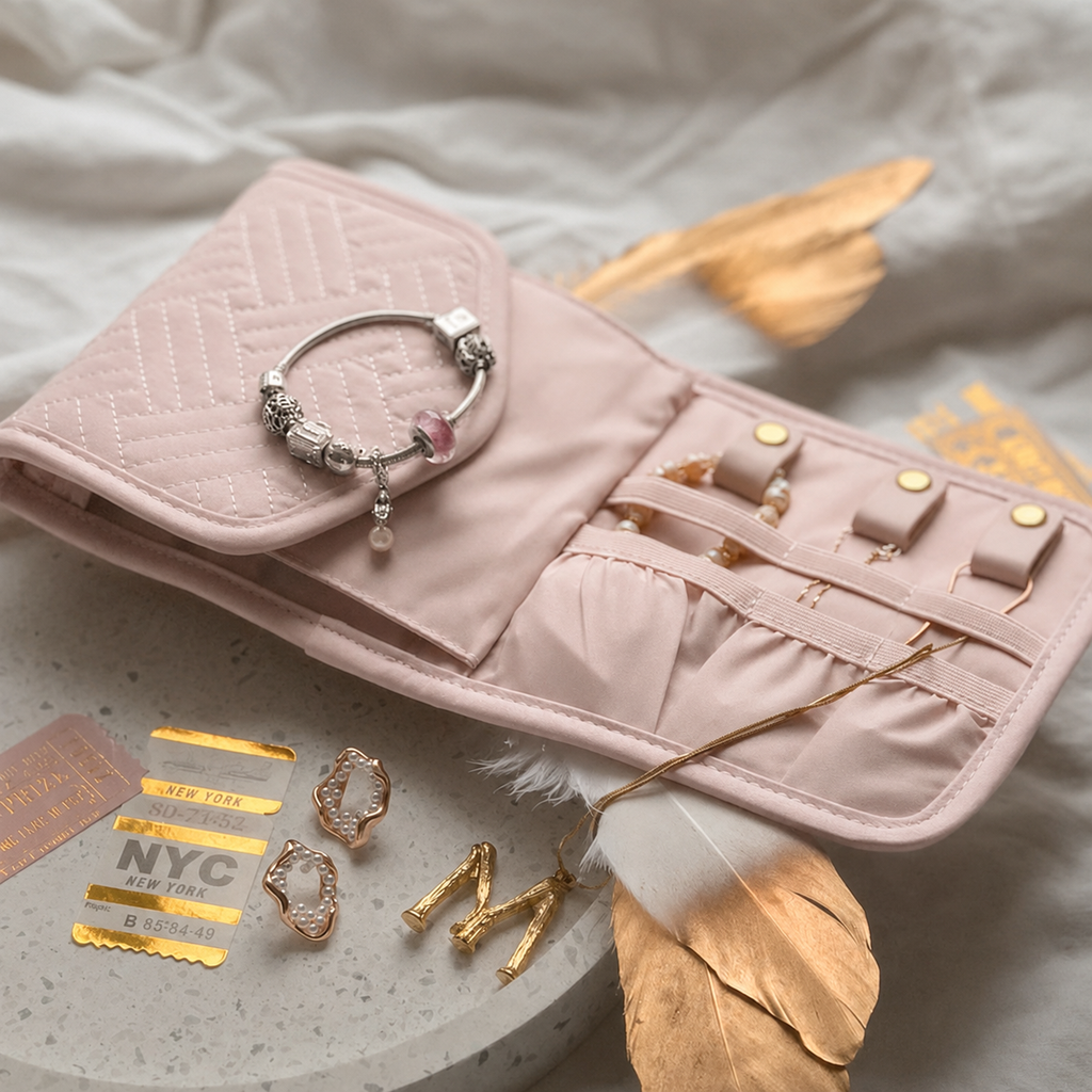 Estojo Organizador de Joias Bags Mart Rosa - fechado