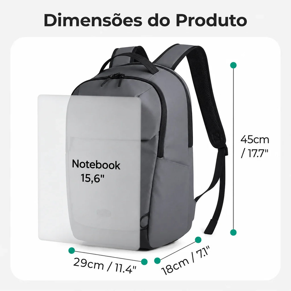 Mochila Executiva 15,6 Bags Mart Cinza - Dimensões