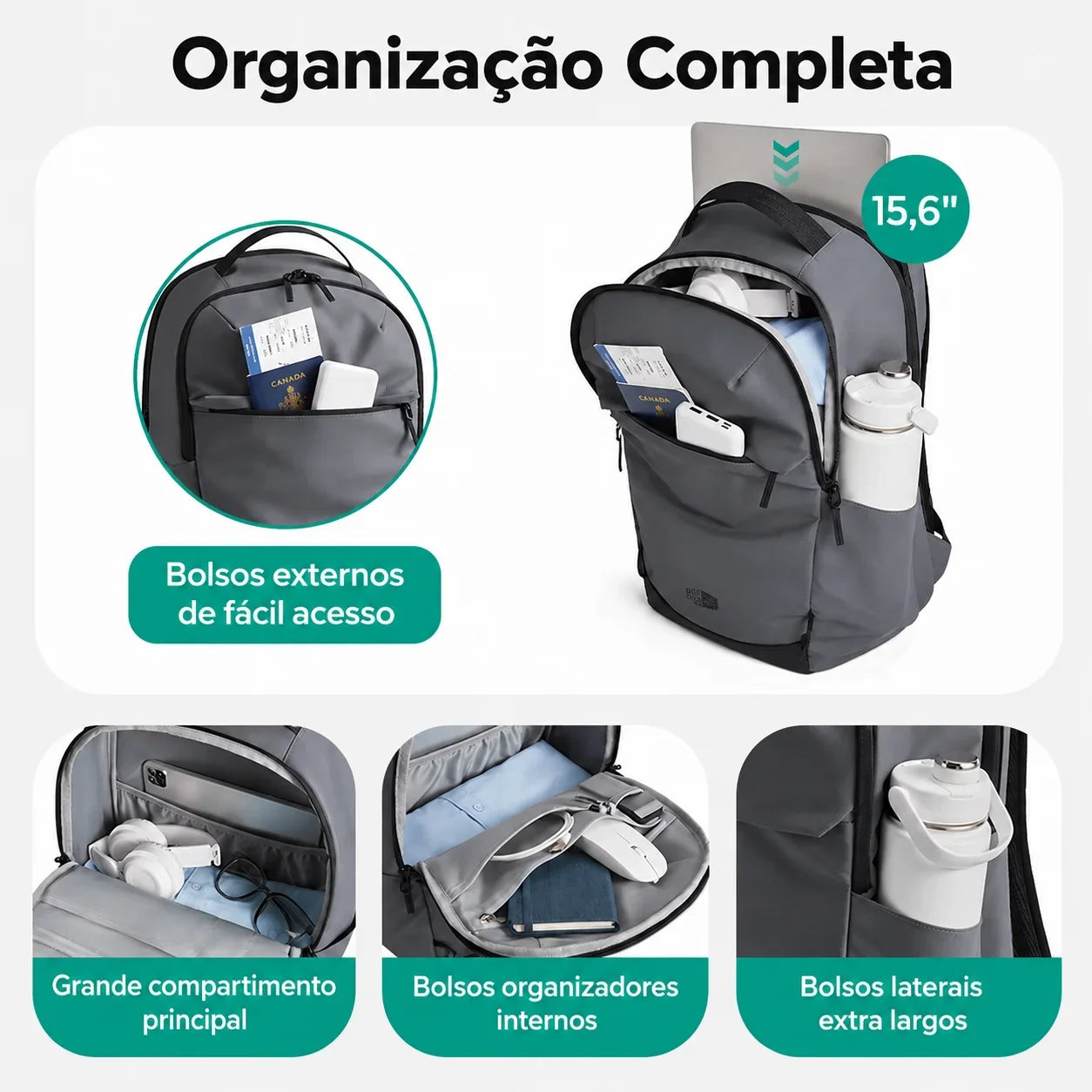 Mochila Executiva 15,6 Bags Mart Cinza - Organização