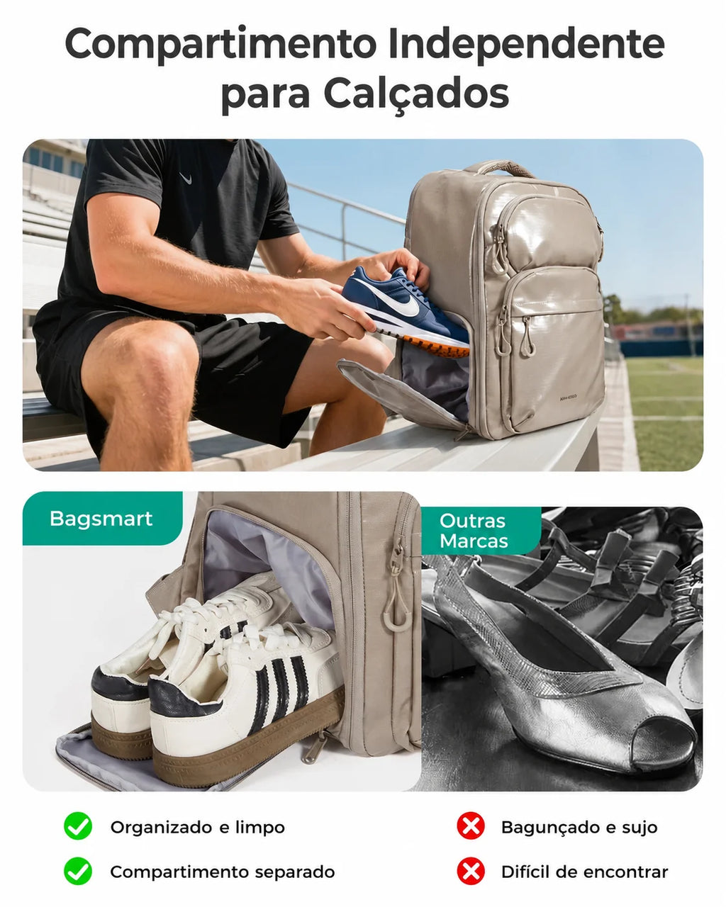 Compartimento independente para calçados - Mochila Executiva 27L Bags Mart