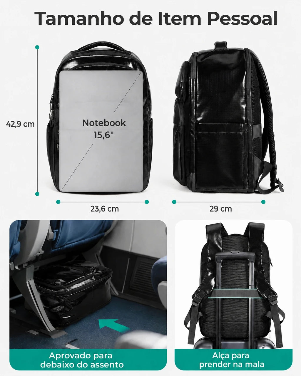 Tamanho de item pessoal - Mochila Executiva 27L Bags Mart Preto