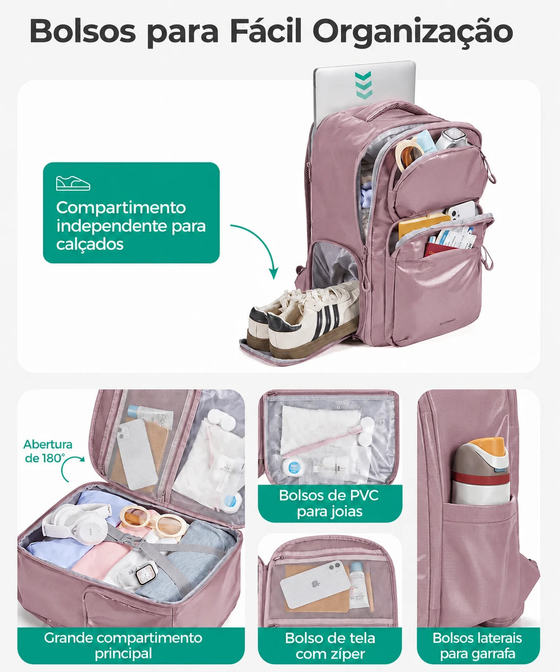 Bolsos para fácil organização - Mochila Executiva 27L Bags Mart Rosa