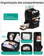 Organização interna, bolsos transparentes e forro Preto da mochila executiva