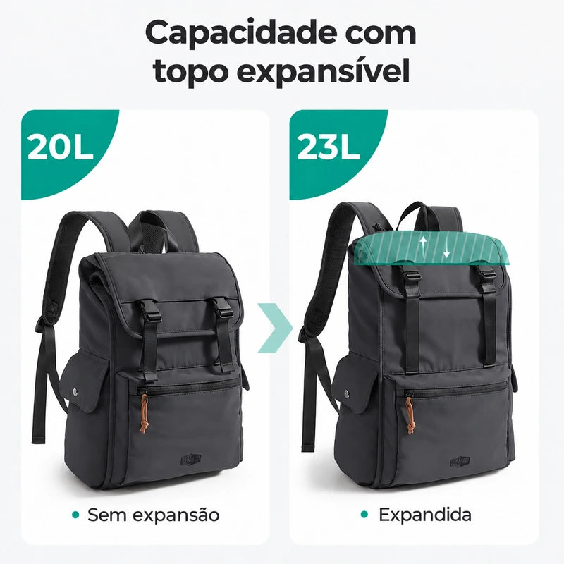 Mochila de Viagem Expansível 23 L Bags Mart Cor Preto — capacidade expansível