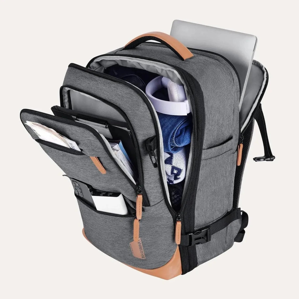 Mochila de Viagem Expansível 40 L com Organizadores Kit 4 Peças Bags Mart Cor Cinza — interior e compartimentos