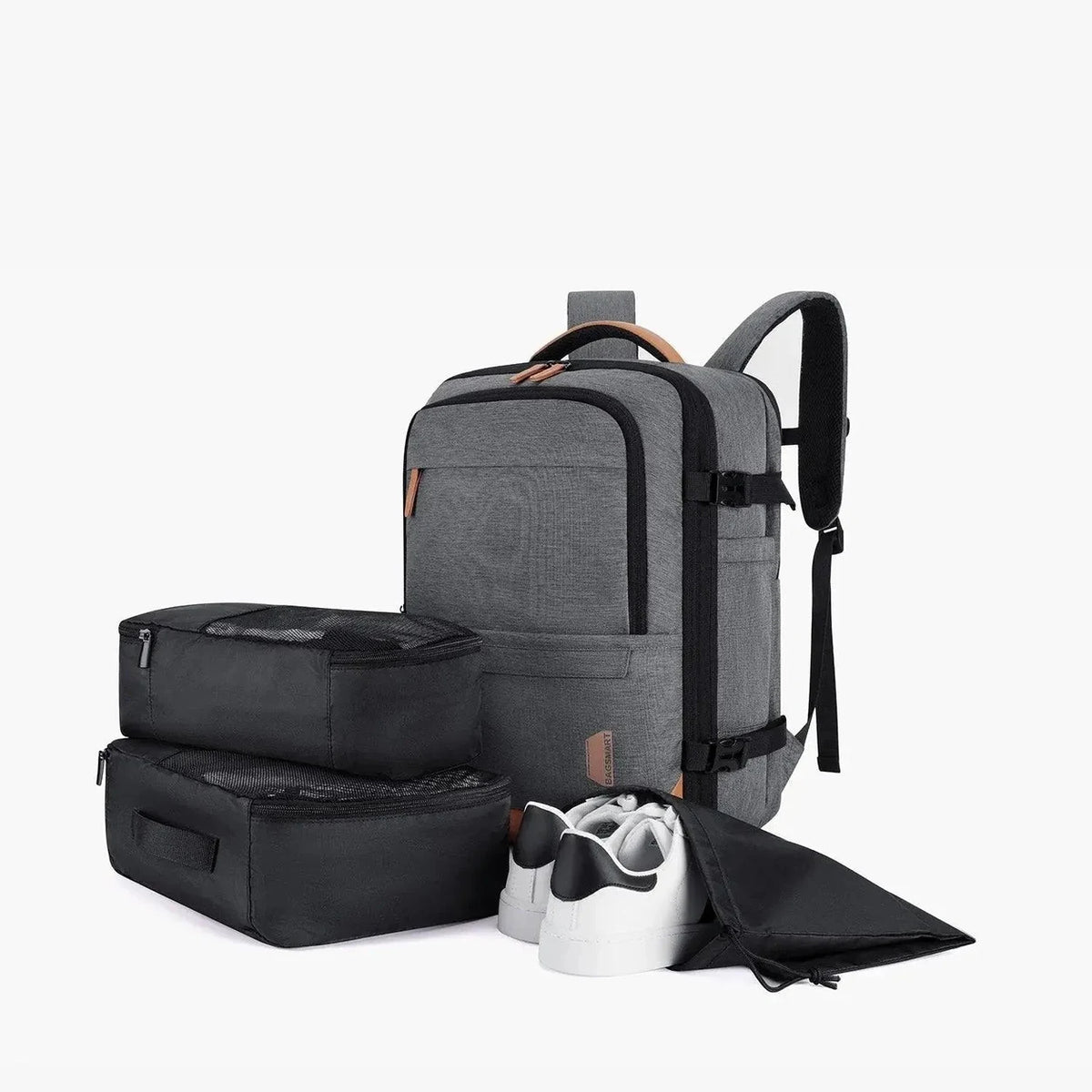 Mochila de Viagem Expansível 40 L com Organizadores Kit 4 Peças Bags Mart Cor Cinza — kit de organizadores