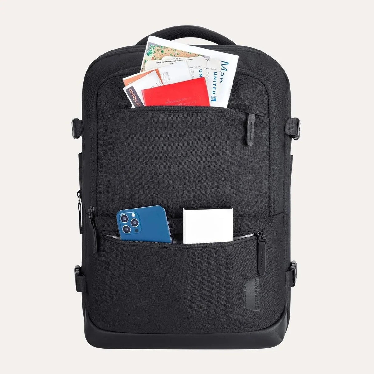 Mochila de Viagem Expansível 40 L com Organizadores Kit 4 Peças Bags Mart Cor Preto — bolso frontal