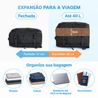 Mochila de Viagem Expansível 40 L com Organizadores Kit 4 Peças Bags Mart Cor Preto — expansão da capacidade e dimensões dos organizadores