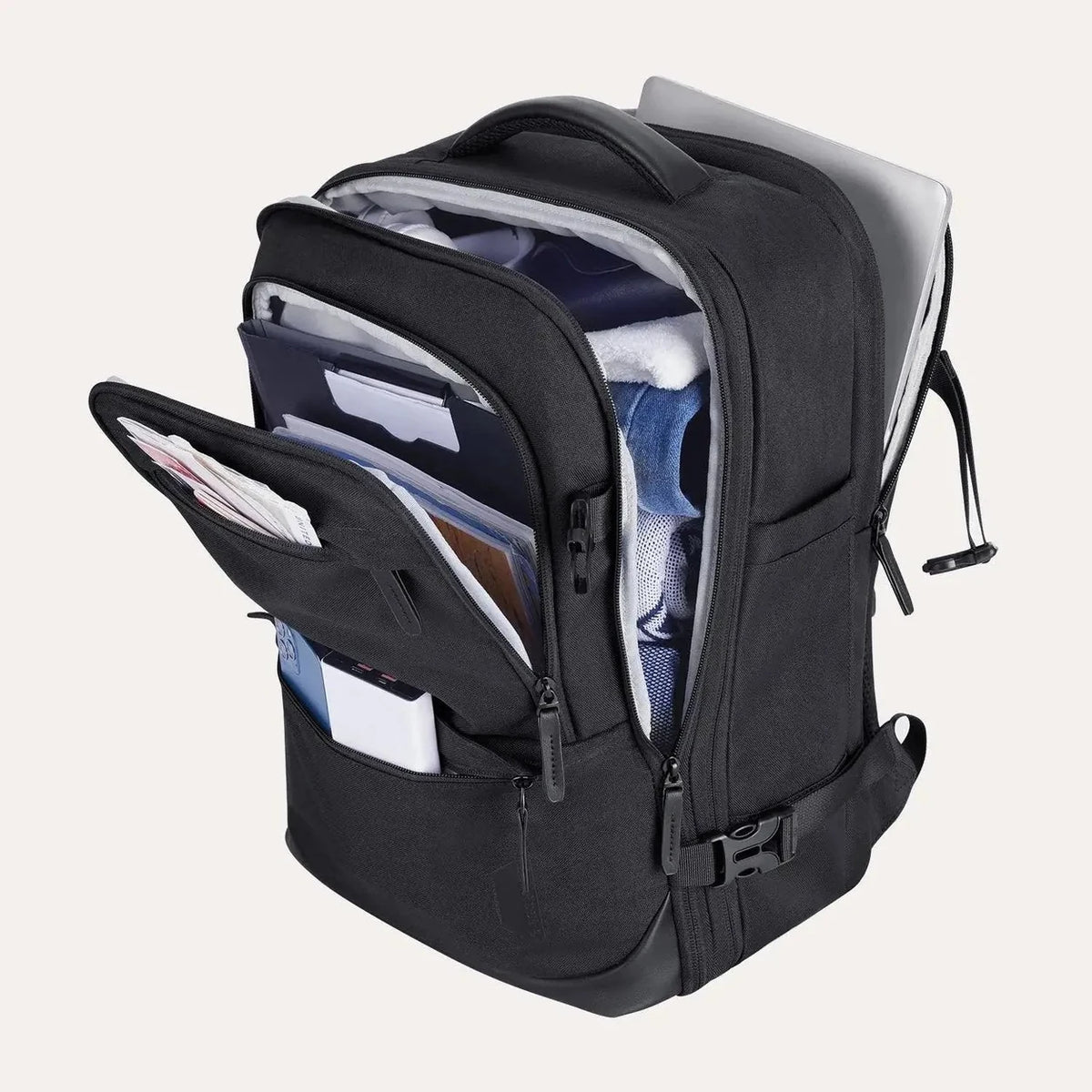 Mochila de Viagem Expansível 40 L com Organizadores Kit 4 Peças Bags Mart Cor Preto — interior e compartimentos