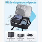 Mochila de Viagem Expansível 40 L com Organizadores Kit 4 Peças Bags Mart Cor Preto — dimensões em centímetros