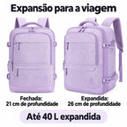 Mochila de Viagem Expansível 40 L com Organizadores Kit 4 Peças Bags Mart Cor Roxo — expansão da capacidade