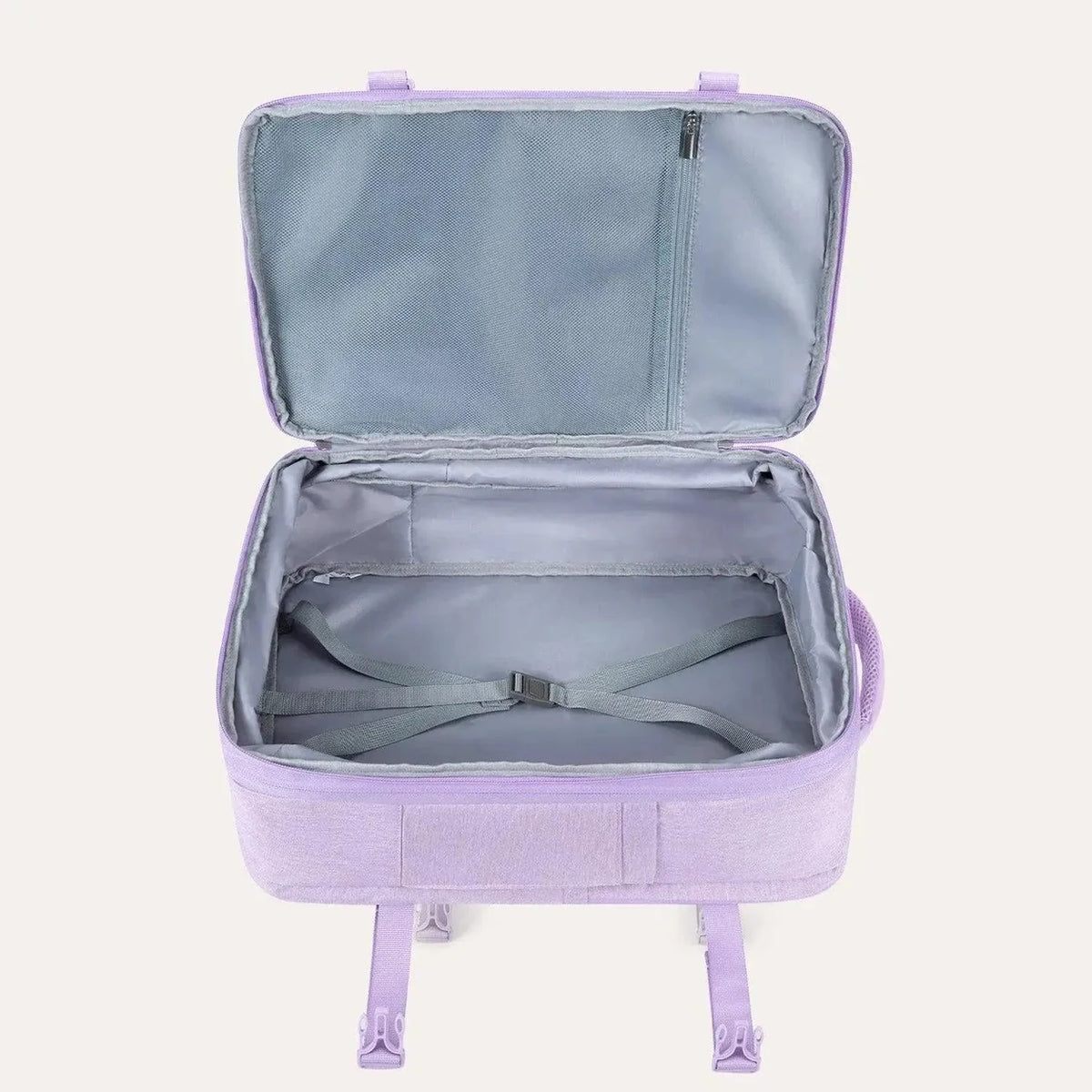 Mochila de Viagem Expansível 40 L com Organizadores Kit 4 Peças Bags Mart Cor Roxo — interior e organização