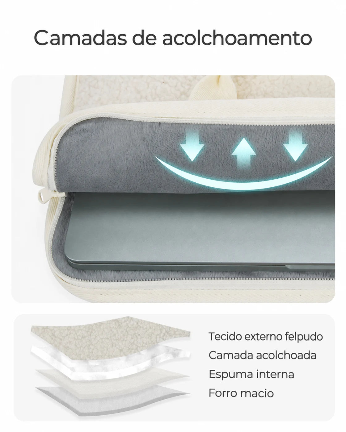 Forro e camadas de acolchoamento — Capa Felpuda para Notebook até 39,6 cm com Alça de Ombro Bags Mart Cor Bege
