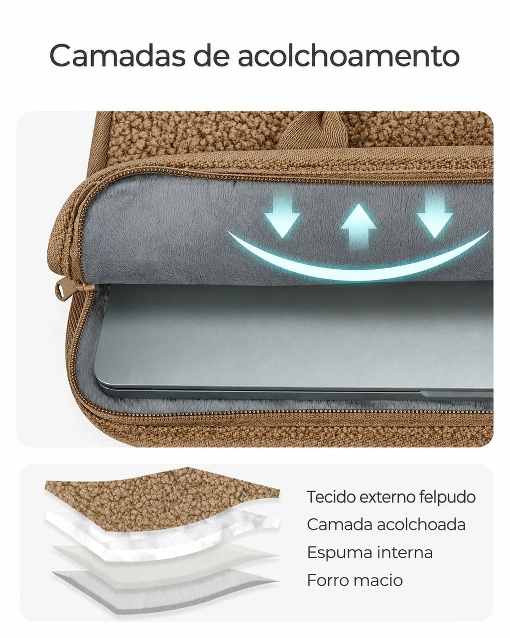 Forro e camadas de acolchoamento — Capa Felpuda para Notebook até 39,6 cm com Alça de Ombro Bags Mart Cor Marrom