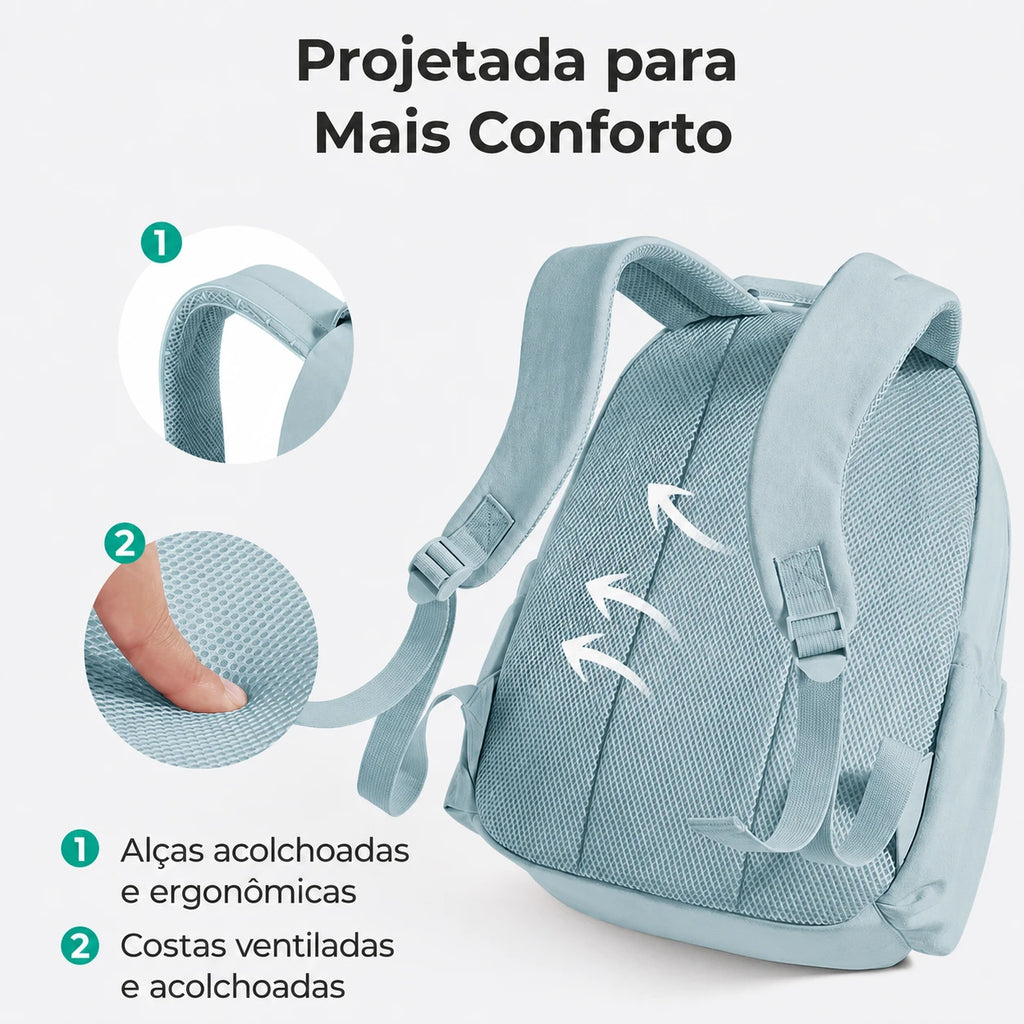 Mochila Feminina para Notebook Azul Céu - projetada para mais conforto