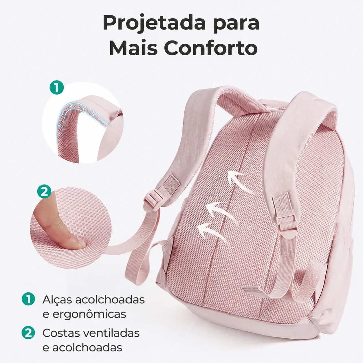 Mochila Feminina para Notebook Bags Mart Rosa - Conforto