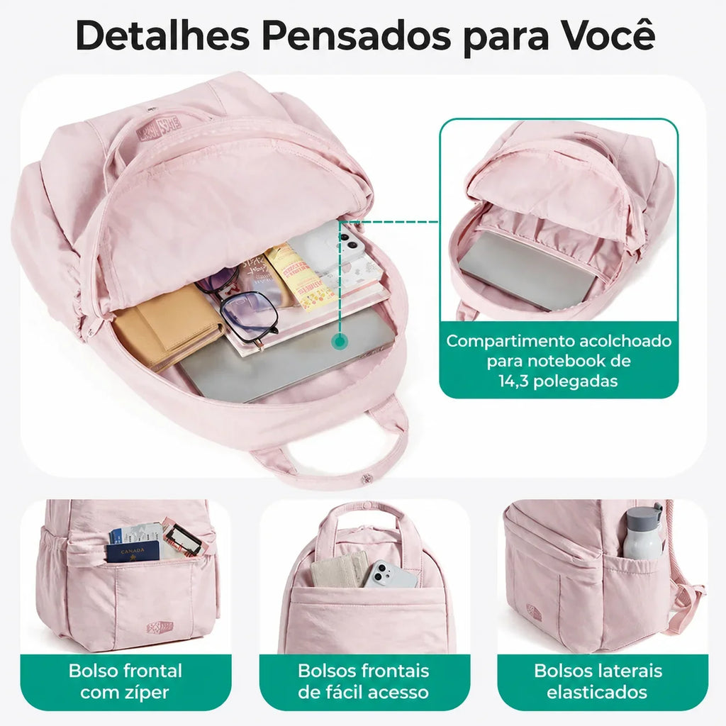 Mochila Feminina para Notebook Bags Mart Rosa - Detalhes