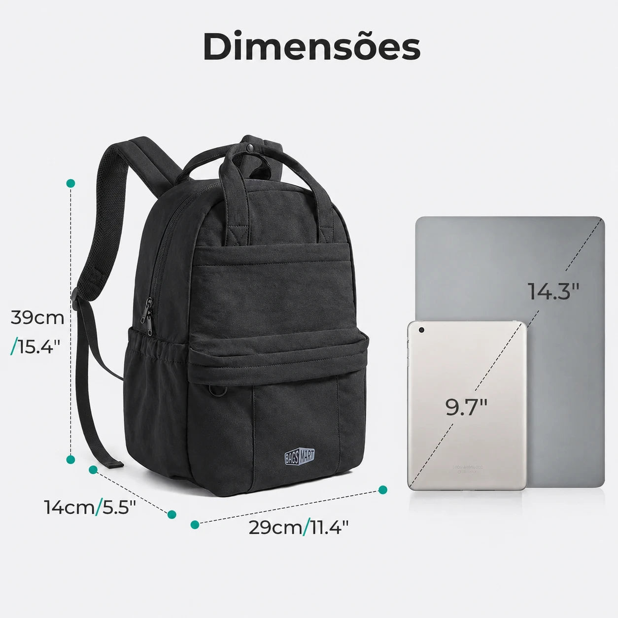 Mochila Feminina para Notebook Preto - dimensões