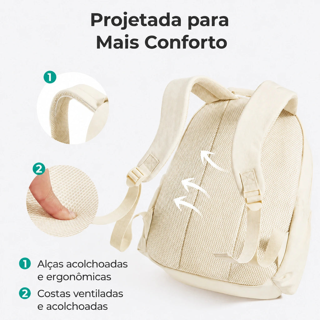 Mochila Feminina para Notebook Bags Mart Cor Bege - Alças acolchoadas e ergonômicas, costas ventiladas