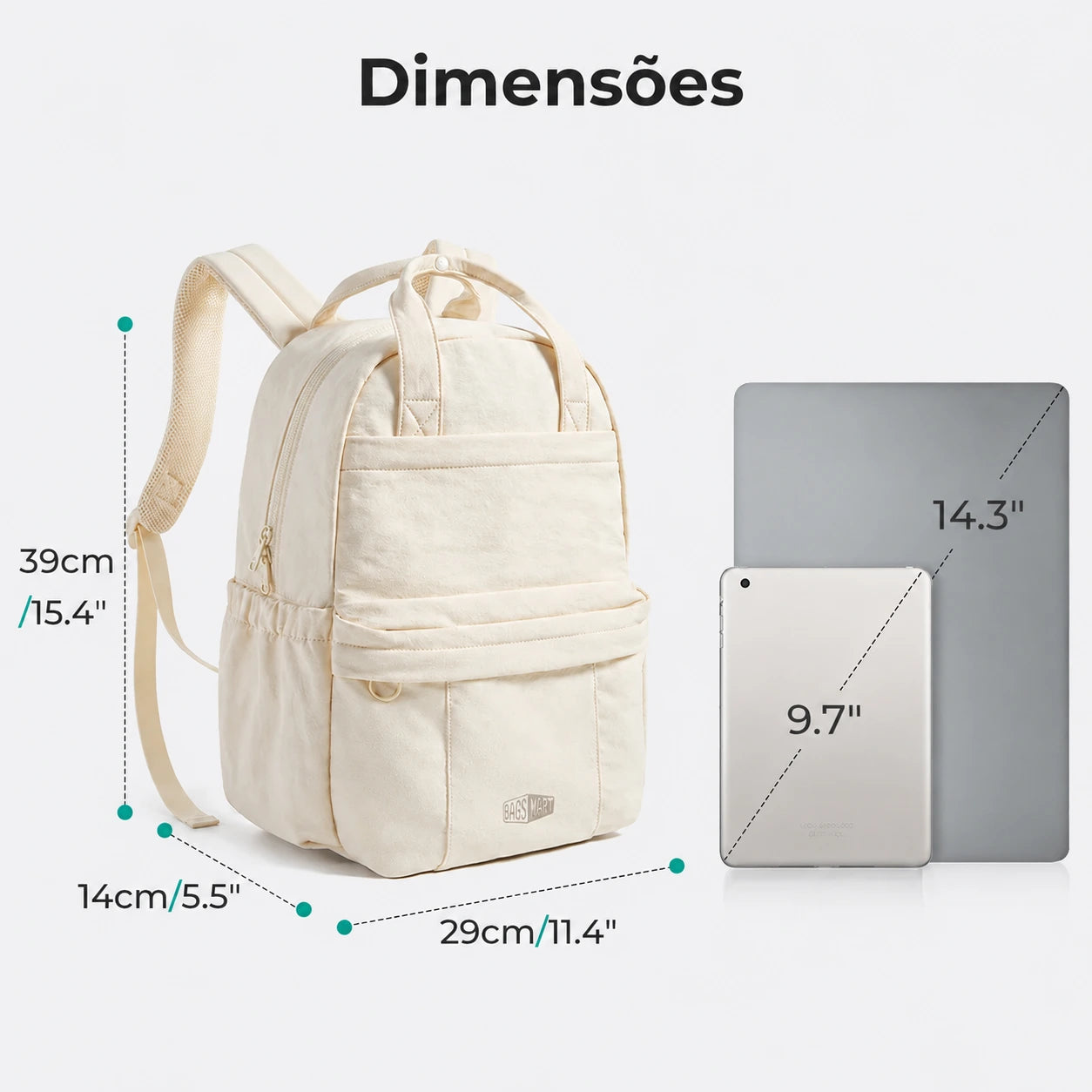 Mochila Feminina para Notebook Bags Mart Cor Bege - Dimensões 39x29x14cm