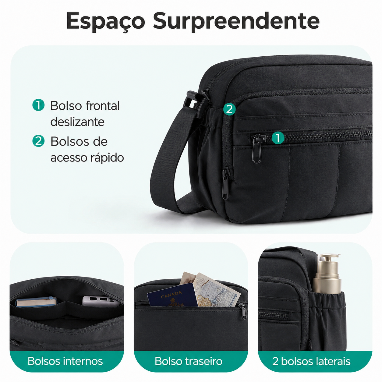 Bolsa Transversal Hobo Bags Mart Preto - Espaço Surpreendente