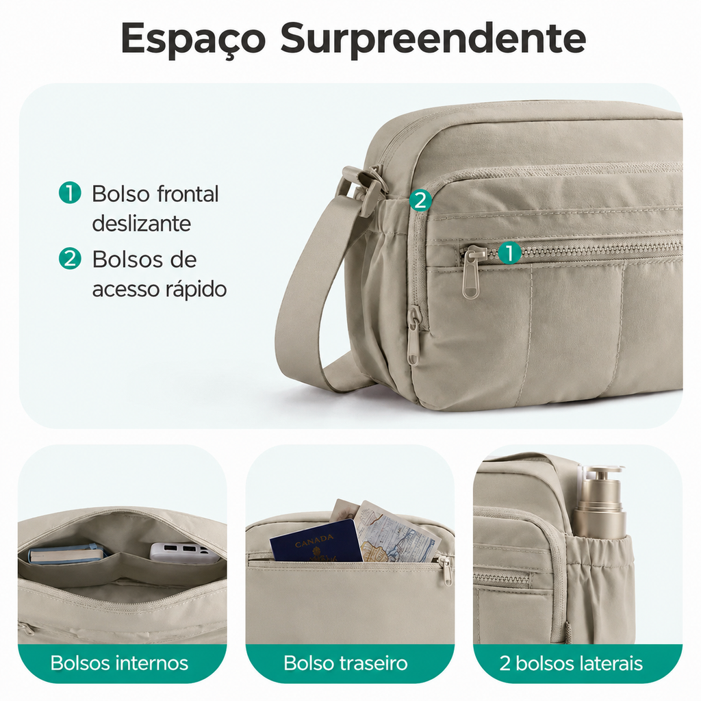 Bolsa Hobo Transversal Bags Mart Cáqui - Espaço Surpreendente