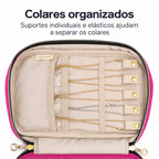 Necessaire Organizadora de Joias Bags Mart Cor Rosa — suportes e elásticos para colares