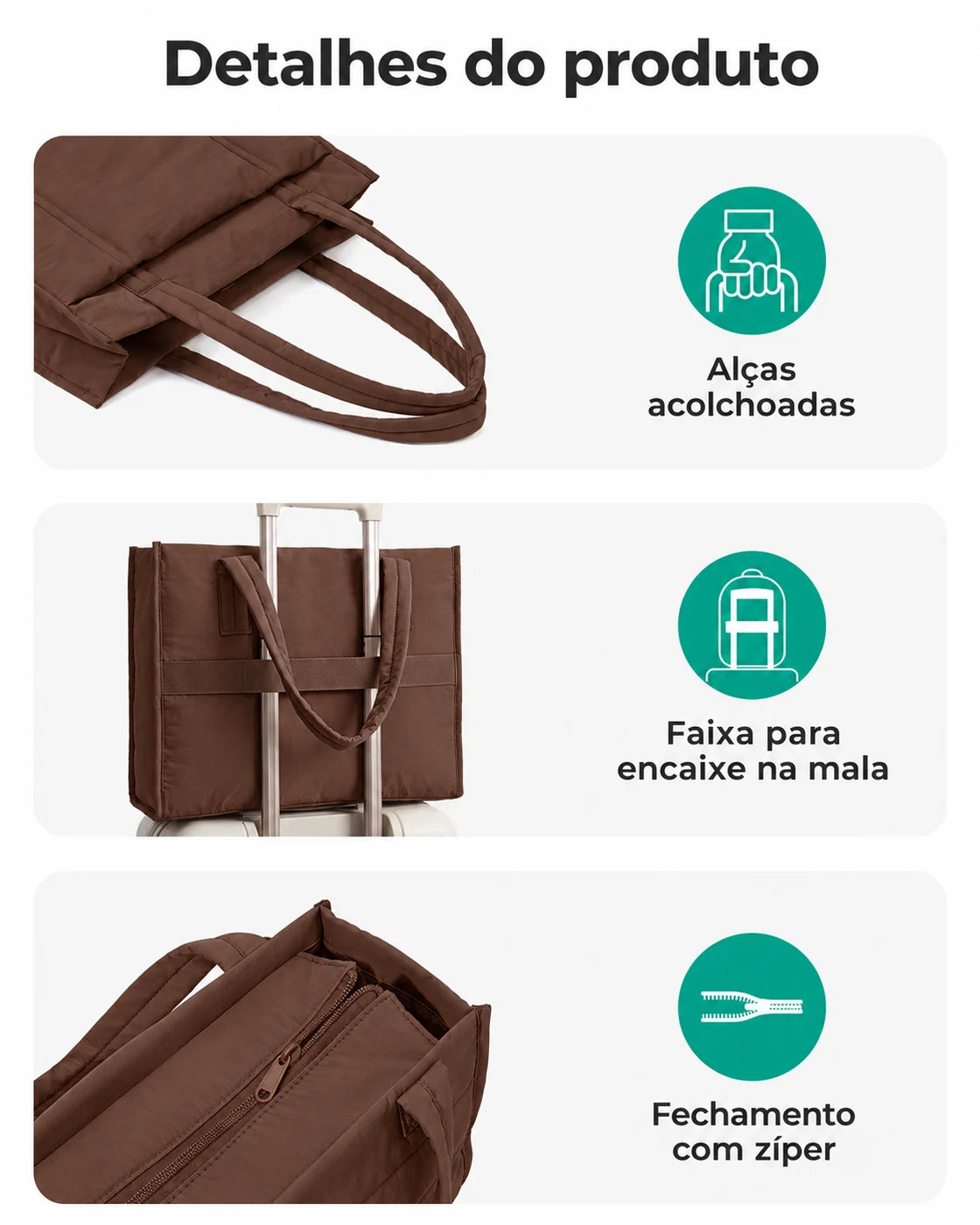 Kit Tote com Necessaire Bags Mart Cor Café — alças, tecido e fechos
