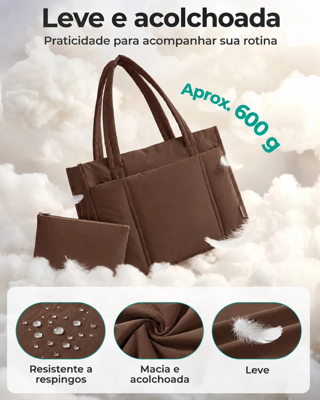 Kit Tote com Necessaire Bags Mart Cor Café — acabamento leve e acolchoado