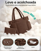 Kit Tote com Necessaire Bags Mart Cor Café — acabamento leve e acolchoado
