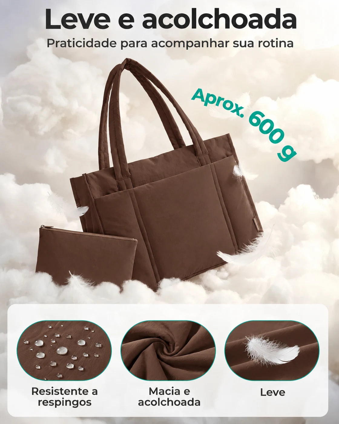 Kit Tote com Necessaire Bags Mart Cor Café — acabamento leve e acolchoado