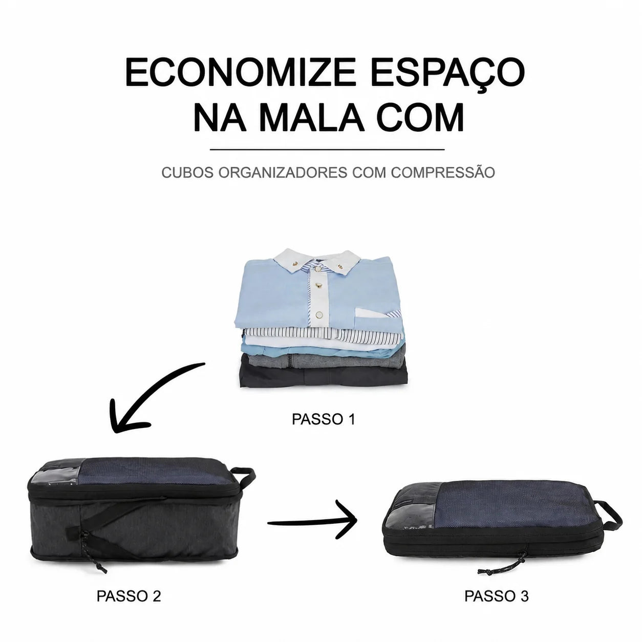 Economize Espaço na Mala - Cubos Organizadores com Compressão - Bags Mart