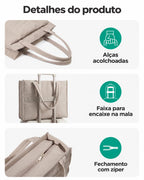 Kit Tote com Necessaire Bags Mart Cor Marrom — alças, tecido e fechos