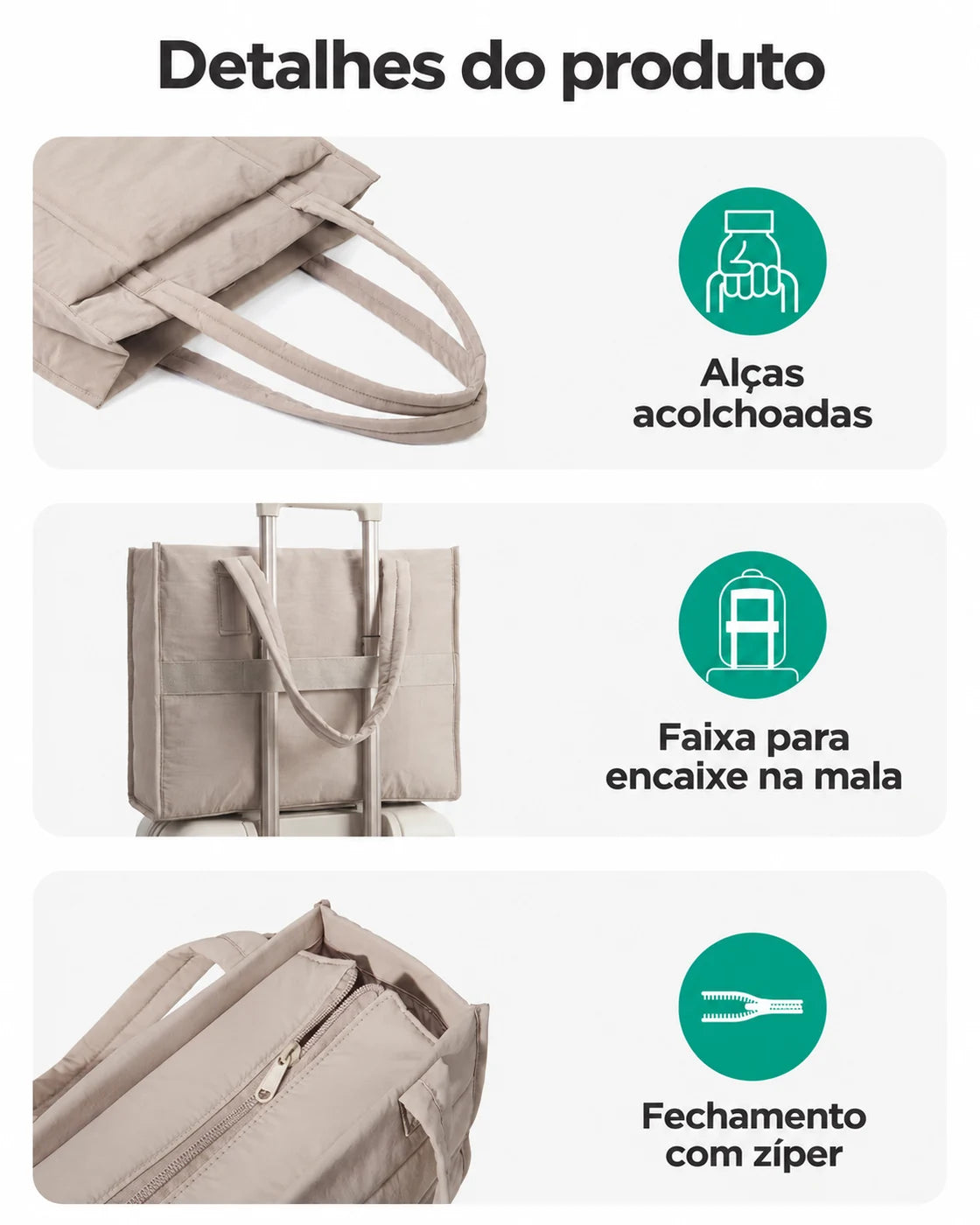 Kit Tote com Necessaire Bags Mart Cor Marrom — alças, tecido e fechos