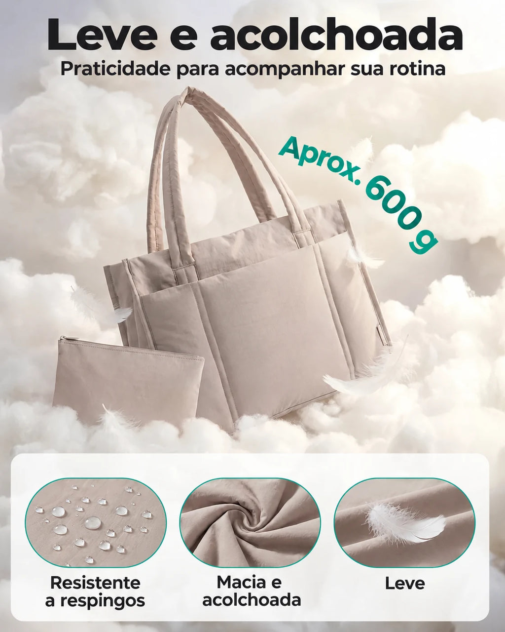 Kit Tote com Necessaire Bags Mart Cor Marrom — acabamento leve e acolchoado