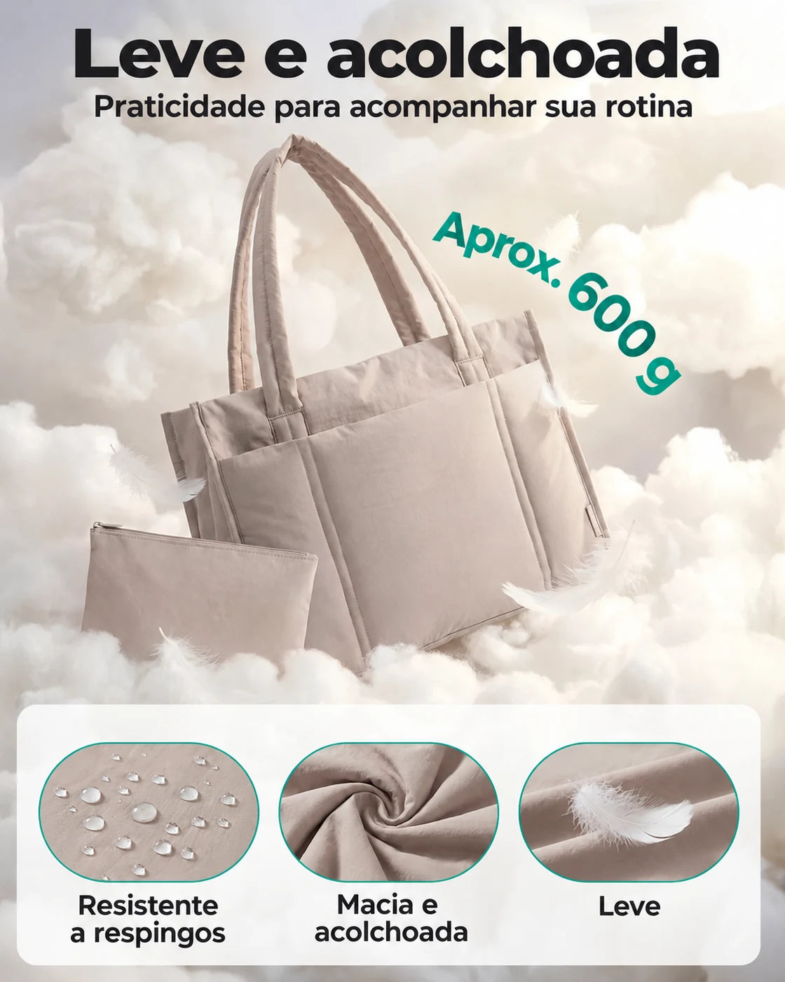 Kit Tote com Necessaire Bags Mart Cor Marrom — acabamento leve e acolchoado
