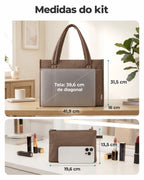 Kit Tote com Necessaire Bags Mart Cor Marrom — medidas em centímetros