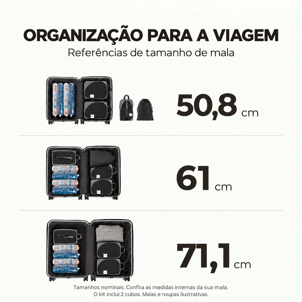 Organização em malas — Kit Organizadores de Compressão para Viagem 8 Peças Bags Mart Cor Preto